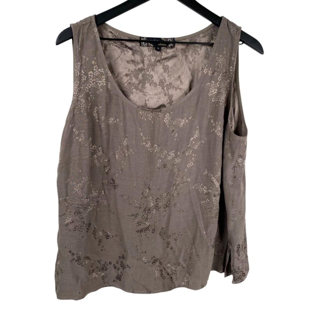 Spencer Alexis Collections Top Women's Gray Sz XL Sleeveless Floral Whimsy Fairy